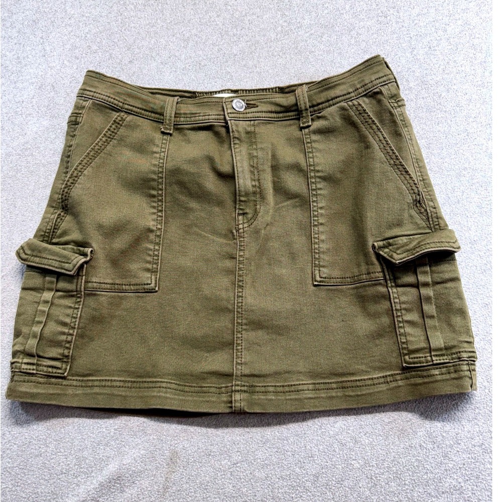 LOVEGEN Womens 9/30 Olive Green Cargo Mini Skirt Stretch Utility Y2K Pockets